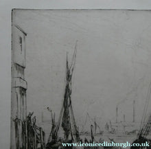 Load image into Gallery viewer, 1920s Original Pencil Signed Limited Edition Etching "Thames Barges" by Aileen Mary Elliott
