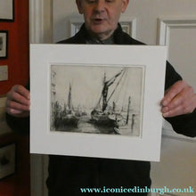 Load image into Gallery viewer, 1920s Original Pencil Signed Limited Edition Etching "Thames Barges" by Aileen Mary Elliott
