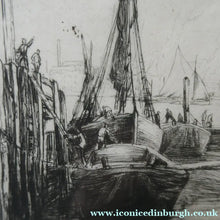 Load image into Gallery viewer, 1920s Original Pencil Signed Limited Edition Etching "Thames Barges" by Aileen Mary Elliott
