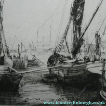 Load image into Gallery viewer, 1920s Original Pencil Signed Limited Edition Etching "Thames Barges" by Aileen Mary Elliott
