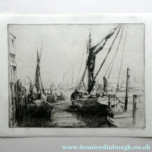 Load image into Gallery viewer, 1920s Original Pencil Signed Limited Edition Etching "Thames Barges" by Aileen Mary Elliott
