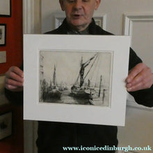 Load image into Gallery viewer, 1920s Original Pencil Signed Limited Edition Etching "Thames Barges" by Aileen Mary Elliott
