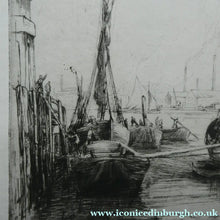 Load image into Gallery viewer, 1920s Original Pencil Signed Limited Edition Etching "Thames Barges" by Aileen Mary Elliott
