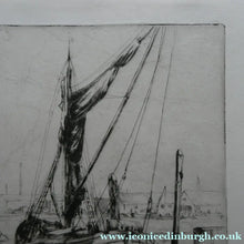 Load image into Gallery viewer, 1920s Original Pencil Signed Limited Edition Etching "Thames Barges" by Aileen Mary Elliott
