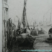 Load image into Gallery viewer, 1920s Original Pencil Signed Limited Edition Etching "Thames Barges" by Aileen Mary Elliott
