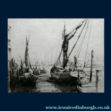 Load image into Gallery viewer, 1920s Original Pencil Signed Limited Edition Etching "Thames Barges" by Aileen Mary Elliott
