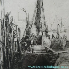 Load image into Gallery viewer, 1920s Original Pencil Signed Limited Edition Etching "Thames Barges" by Aileen Mary Elliott
