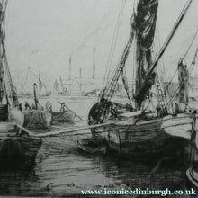 Load image into Gallery viewer, 1920s Original Pencil Signed Limited Edition Etching "Thames Barges" by Aileen Mary Elliott
