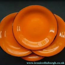 Load image into Gallery viewer, POWOLNY. Four LOETZ TANGO Glass Art Deco Fruit Plates: with Black Trailed Glass Rim c 1920s
