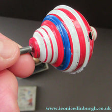 Load image into Gallery viewer, ANTIQUE 1920s German Tin Plate Pair of Spinning Tops. Complete in Original Box
