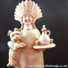 Load image into Gallery viewer, Rare 1920s SCHAFER &amp; VATER Whisky Flask or Bottle. Stoneware Finish in the Form of a Maid Carrying a Wee Dog and Tray with Whisky
