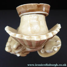 Load image into Gallery viewer, Rare 1920s SCHAFER &amp; VATER Whisky Flask or Bottle. Stoneware Finish in the Form of a Maid Carrying a Wee Dog and Tray with Whisky
