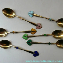 Load image into Gallery viewer, Set of Six NORWEGIAN Silver Gilt &amp; Enamel BUTTERFLY Demitasse Spoons. Designed by Nils Hansen
