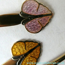 Load image into Gallery viewer, Set of Six NORWEGIAN Silver Gilt &amp; Enamel BUTTERFLY Demitasse Spoons. Designed by Nils Hansen
