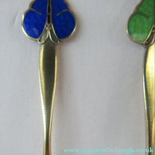 Load image into Gallery viewer, 1920s. Set of Six NORWEGIAN Silver Gilt &amp; Enamel BUTTERFLY Demitasse Spoons. Designed by Nils Hansen - Silver Spoons
