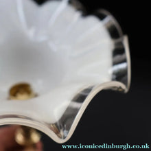 Load image into Gallery viewer, Stylish Early 20th Century Brass Table Lamp with White Glass Shade with Frilled Edge. REWIRED
