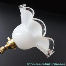 Load image into Gallery viewer, Stylish Early 20th Century Brass Table Lamp with White Glass Shade with Frilled Edge. REWIRED

