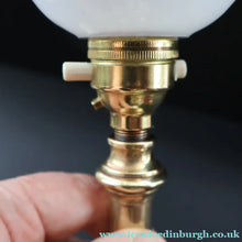 Load image into Gallery viewer, Stylish Early 20th Century Brass Table Lamp with White Glass Shade with Frilled Edge. REWIRED
