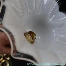 Load image into Gallery viewer, Stylish Early 20th Century Brass Table Lamp with White Glass Shade with Frilled Edge. REWIRED
