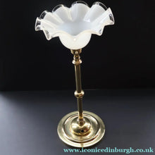 Load image into Gallery viewer, Stylish Early 20th Century Brass Table Lamp with White Glass Shade with Frilled Edge. REWIRED
