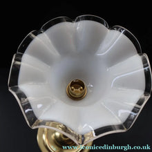 Load image into Gallery viewer, Stylish Early 20th Century Brass Table Lamp with White Glass Shade with Frilled Edge. REWIRED
