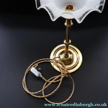 Load image into Gallery viewer, Stylish Early 20th Century Brass Table Lamp with White Glass Shade with Frilled Edge. REWIRED
