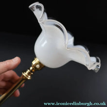 Load image into Gallery viewer, Stylish Early 20th Century Brass Table Lamp with White Glass Shade with Frilled Edge. REWIRED
