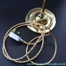 Load image into Gallery viewer, Stylish Early 20th Century Brass Table Lamp with White Glass Shade with Frilled Edge. REWIRED
