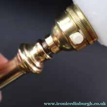 Load image into Gallery viewer, Stylish Early 20th Century Brass Table Lamp with White Glass Shade with Frilled Edge. REWIRED
