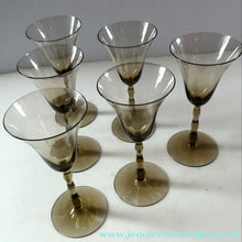 Load image into Gallery viewer, Set of Six Old Hand Blown Liqueur Glass. Possibly Powell for Whitefriars
