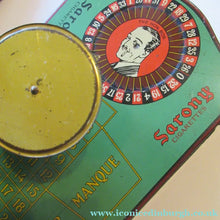 Load image into Gallery viewer, LARGE Vintage Tin for SARONY Cigarettes Shaped as a Roulette Table. EXCELLENT CONDITION - Advertising Tins
