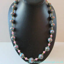 Load image into Gallery viewer, Old "WEDDING CAKE" Murano Glass Blue Bead Necklace
