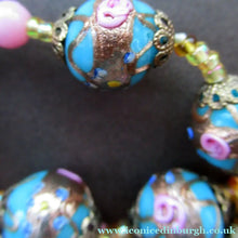 Load image into Gallery viewer, Old "WEDDING CAKE" Murano Glass Blue Bead Necklace
