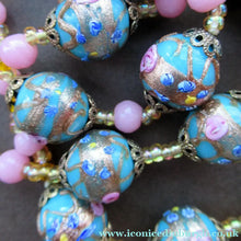 Load image into Gallery viewer, Old "WEDDING CAKE" Murano Glass Blue Bead Necklace
