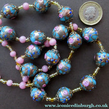 Load image into Gallery viewer, Old "WEDDING CAKE" Murano Glass Blue Bead Necklace
