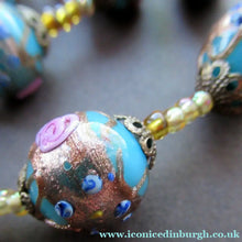 Load image into Gallery viewer, Old "WEDDING CAKE" Murano Glass Blue Bead Necklace
