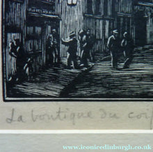 Load image into Gallery viewer, 1920s Wood Engraving by Gwen Raveret The Barber's Shop France
