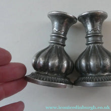 Load image into Gallery viewer, 1930s / 1940s JUST ANDERSEN Danish Pewter PAIR of Dwarf Candlesticks
