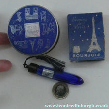 Load image into Gallery viewer, 1930s ART DECO Bourjois "Evening In Paris" Miniature Perfume Bottle (Boxed). and Face Powder Box (Unused) and Fancy Long Bottle
