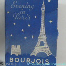 Load image into Gallery viewer, 1930s ART DECO Bourjois "Evening In Paris" Miniature Perfume Bottle (Boxed). and Face Powder Box (Unused) and Fancy Long Bottle
