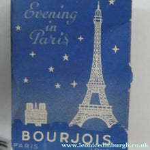 Load image into Gallery viewer, 1930s ART DECO Bourjois "Evening In Paris" Miniature Perfume Bottle (Boxed). and Face Powder Box (Unused) and Fancy Long Bottle
