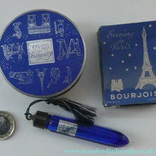 Load image into Gallery viewer, 1930s ART DECO Bourjois "Evening In Paris" Miniature Perfume Bottle (Boxed). and Face Powder Box (Unused) and Fancy Long Bottle
