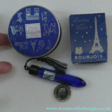 Load image into Gallery viewer, 1930s ART DECO Bourjois "Evening In Paris" Miniature Perfume Bottle (Boxed). and Face Powder Box (Unused) and Fancy Long Bottle
