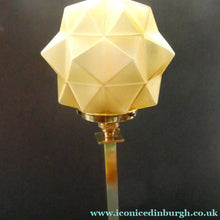 Load image into Gallery viewer, ART DECO Brass Table Lamp with Skyscraper Geometric Stepped Base; With Angular Globe Glass Shade

