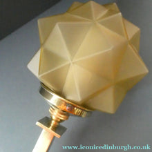 Load image into Gallery viewer, ART DECO Brass Table Lamp with Skyscraper Geometric Stepped Base; With Angular Globe Glass Shade
