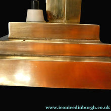 Load image into Gallery viewer, ART DECO Brass Table Lamp with Skyscraper Geometric Stepped Base; With Angular Globe Glass Shade
