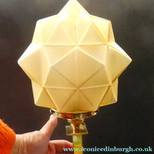Load image into Gallery viewer, ART DECO Brass Table Lamp with Skyscraper Geometric Stepped Base; With Angular Globe Glass Shade
