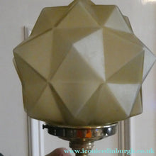Load image into Gallery viewer, ART DECO Brass Table Lamp with Skyscraper Geometric Stepped Base; With Angular Globe Glass Shade
