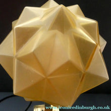 Load image into Gallery viewer, ART DECO Brass Table Lamp with Skyscraper Geometric Stepped Base; With Angular Globe Glass Shade
