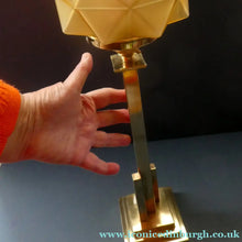 Load image into Gallery viewer, ART DECO Brass Table Lamp with Skyscraper Geometric Stepped Base; With Angular Globe Glass Shade
